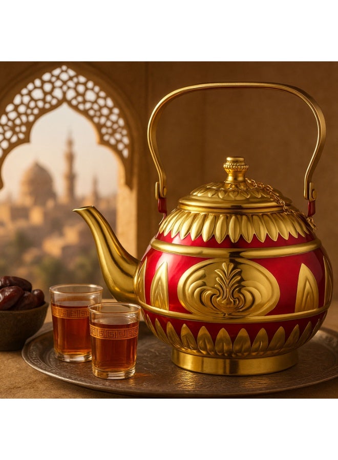 Sakura Train Purely Hand-Painted Golden-Painted Luxury Turkish Middle Eastern Style Stainless Steel Teapot Coffee Pot, Decorative Water Kettle with Handle, Multiple Colors And Capacities Available for Women, Men, Adults, Guests or For Tea Party - Best gift idea - Image 3