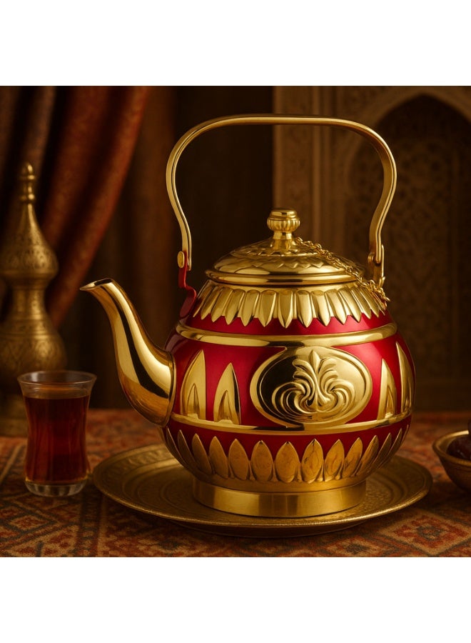 Sakura Train Purely Hand-Painted Golden-Painted Luxury Turkish Middle Eastern Style Stainless Steel Teapot Coffee Pot, Decorative Water Kettle with Handle, Multiple Colors And Capacities Available for Women, Men, Adults, Guests or For Tea Party - Best gift idea - Image 4
