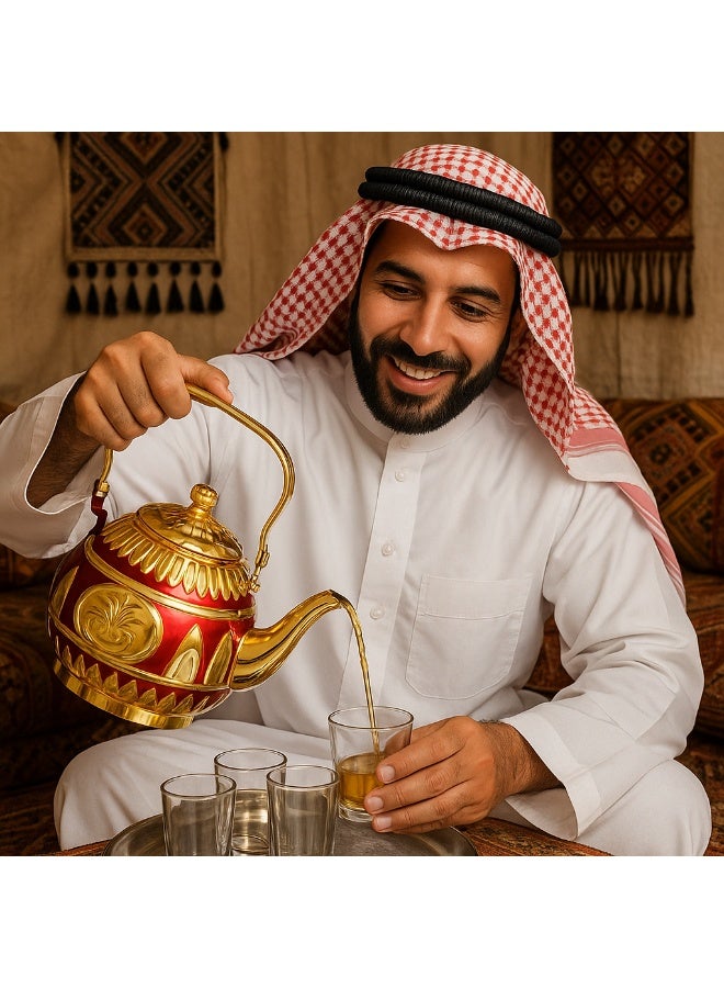 Sakura Train Purely Hand-Painted Golden-Painted Luxury Turkish Middle Eastern Style Stainless Steel Teapot Coffee Pot, Decorative Water Kettle with Handle, Multiple Colors And Capacities Available for Women, Men, Adults, Guests or For Tea Party - Best gift idea - Image 5
