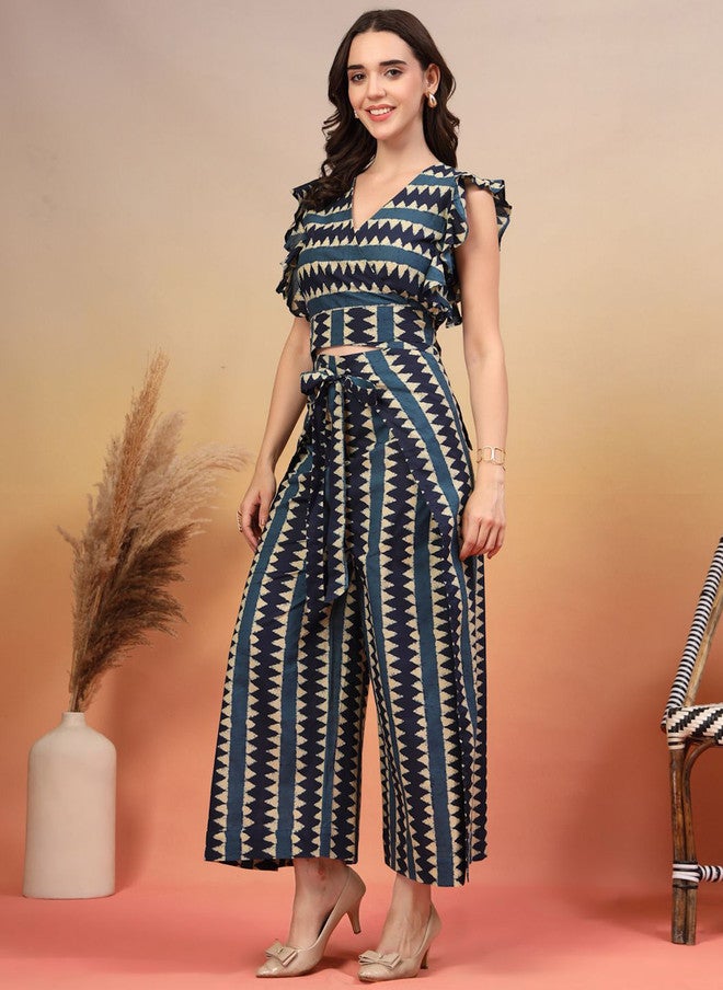 COTLAND FASHION Printed Pure Cotton V-Neck Top With Palazzo - Image 4