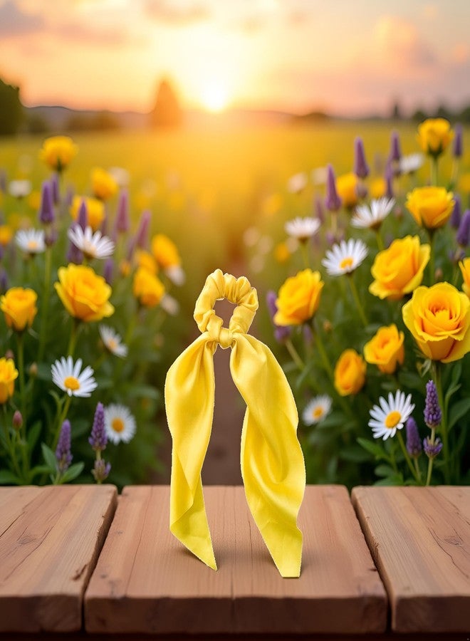SquarezhenBo Yellow Women Girl Bow Satin Ribbon Ponytail Scarf Hair Tie Rope Scrunchies Elastic Band Hair Scrunchies Bands Elastics and Ties Beauty and Personal Care Hair Care, Hair Accessories - Image 3