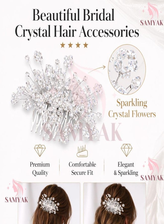 Samyak 1 Pc Wedding Hair Pins | Comb Style Crystal & Pearl Beaded For Bridal Bridesmaid Hair Accessories (Silver) - Image 2