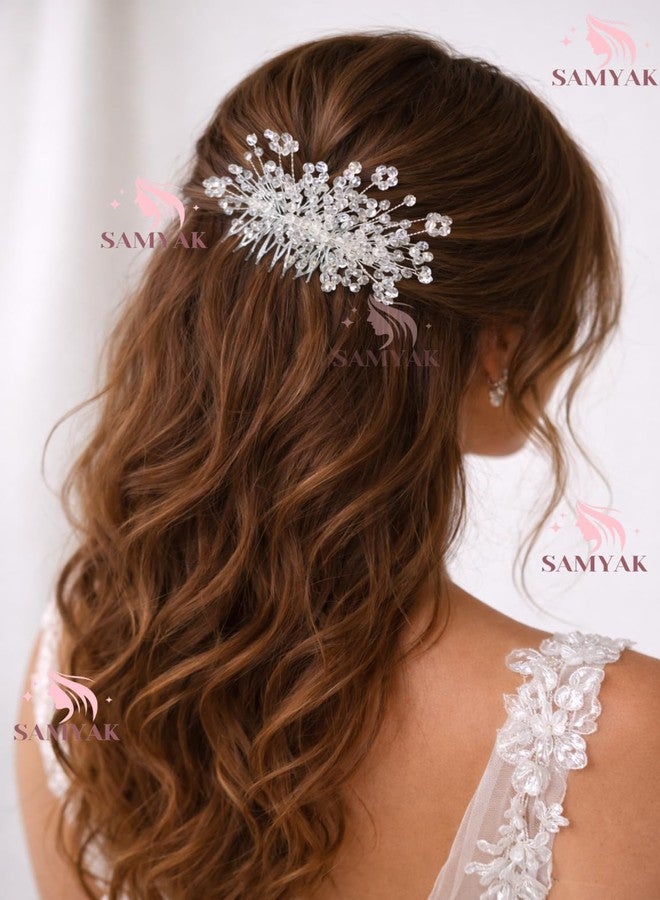 Samyak 1 Pc Wedding Hair Pins | Comb Style Crystal & Pearl Beaded For Bridal Bridesmaid Hair Accessories (Silver) - Image 3