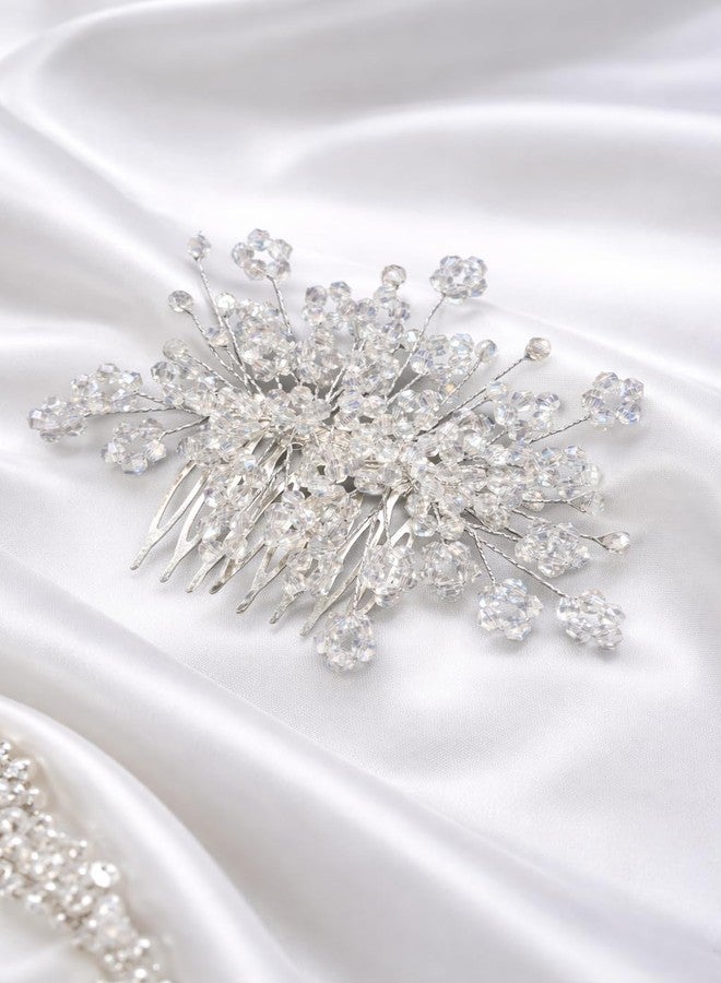 Samyak 1 Pc Wedding Hair Pins | Comb Style Crystal & Pearl Beaded For Bridal Bridesmaid Hair Accessories (Silver) - Image 1