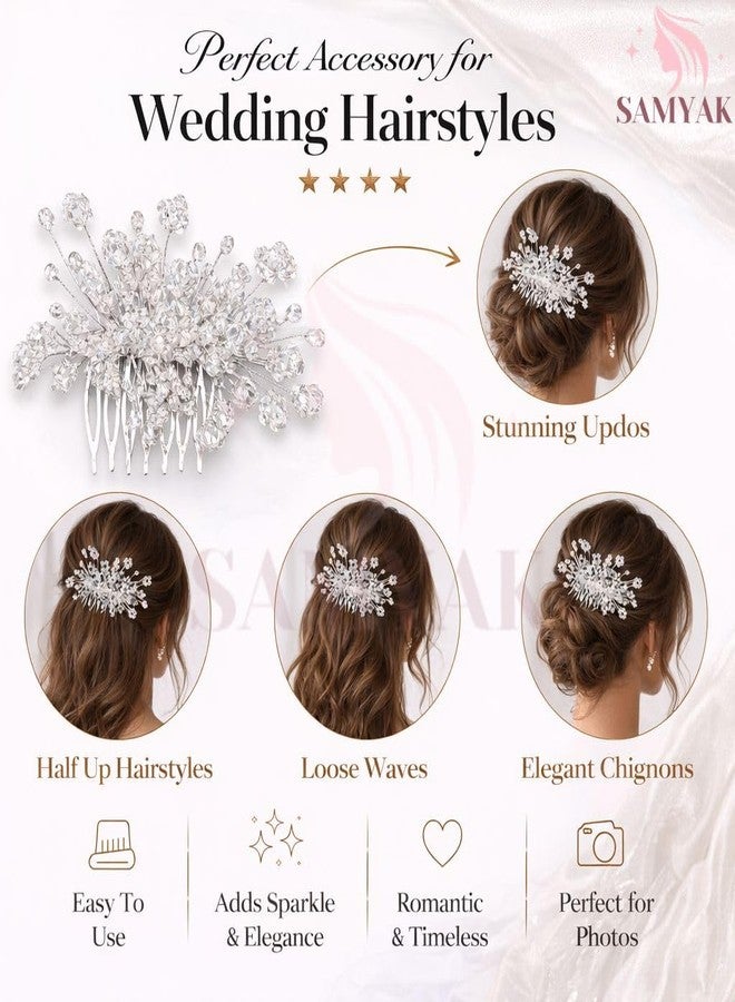Samyak 1 Pc Wedding Hair Pins | Comb Style Crystal & Pearl Beaded For Bridal Bridesmaid Hair Accessories (Silver) - Image 5