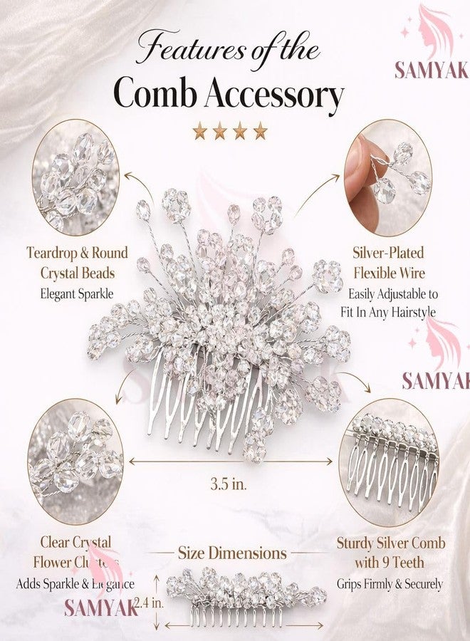 Samyak 1 Pc Wedding Hair Pins | Comb Style Crystal & Pearl Beaded For Bridal Bridesmaid Hair Accessories (Silver) - Image 4