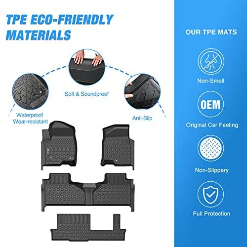 Nilight TPE Floor Mats for 2021 2022 2023 2024 2025 Chevy Chevrolet Tahoe GMC Yukon Cadillac Escalade Bench Seating, All Weather Custom Fit Heavy Duty Floor Liners - Image 3