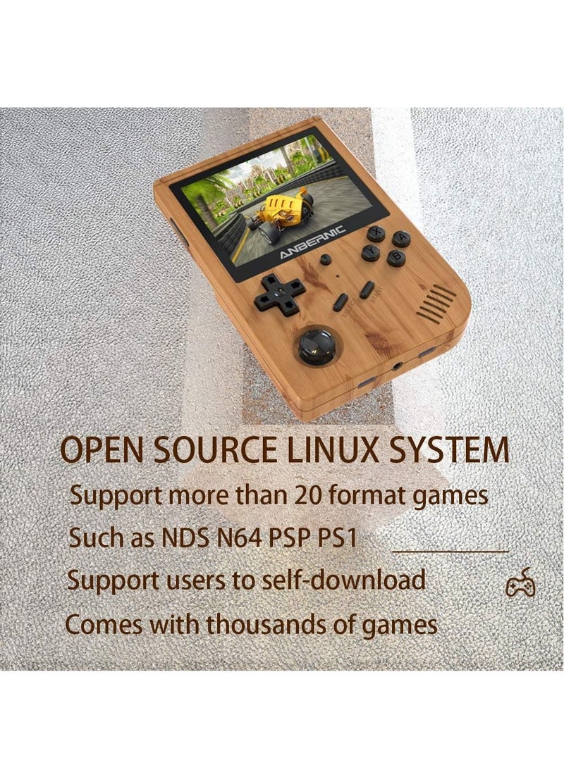 ANBERNIC  - RG351V Handheld Game Console, Plug & Play Video Games Supports Double TF Extend 256GB, Portable Game Console 3.5 Inch IPS Screen 2521 Games (Woodgrain) - Image 1