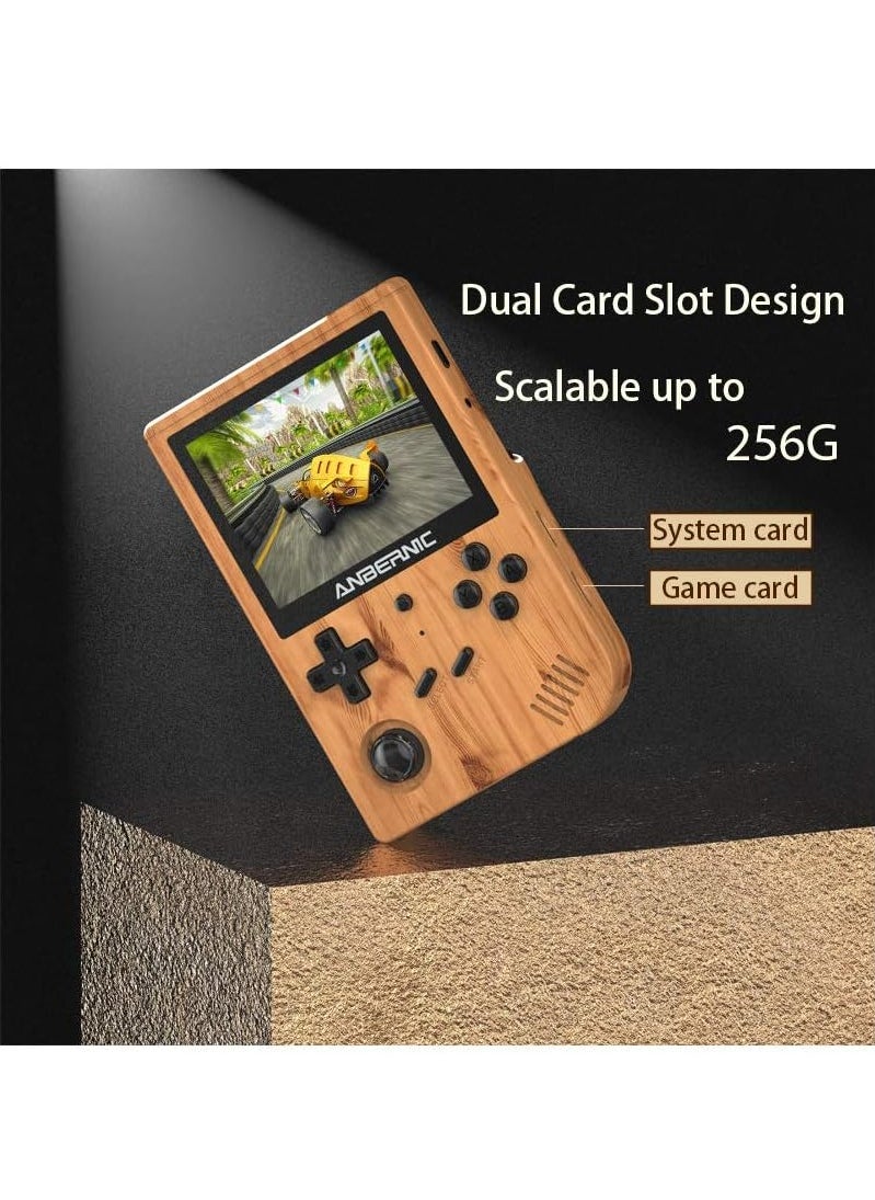 ANBERNIC  - RG351V Handheld Game Console, Plug & Play Video Games Supports Double TF Extend 256GB, Portable Game Console 3.5 Inch IPS Screen 2521 Games (Woodgrain) - Image 1