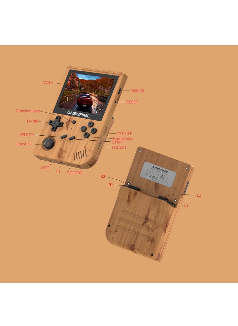 ANBERNIC  - RG351V Handheld Game Console, Plug & Play Video Games Supports Double TF Extend 256GB, Portable Game Console 3.5 Inch IPS Screen 2521 Games (Woodgrain) - Image 1