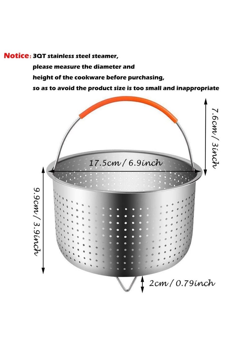Excefore سلة بخار قوية، insert بخار من الفولاذ المقاوم للصدأ 304 مع مقبض سيليكون، ملحقات طباخ ضغط متعددة الوظائف لطبخ الخضروات والذرة والبيض والأرز واللحم(3QT) - Image 2