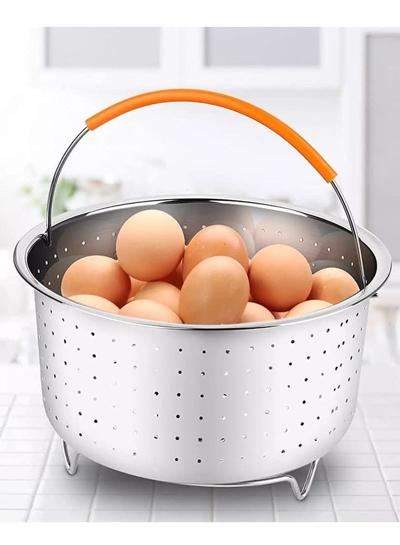 Excefore سلة بخار قوية، insert بخار من الفولاذ المقاوم للصدأ 304 مع مقبض سيليكون، ملحقات طباخ ضغط متعددة الوظائف لطبخ الخضروات والذرة والبيض والأرز واللحم(3QT) - Image 3