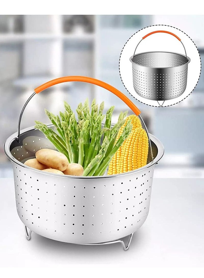 Excefore سلة بخار قوية، insert بخار من الفولاذ المقاوم للصدأ 304 مع مقبض سيليكون، ملحقات طباخ ضغط متعددة الوظائف لطبخ الخضروات والذرة والبيض والأرز واللحم(3QT) - Image 4