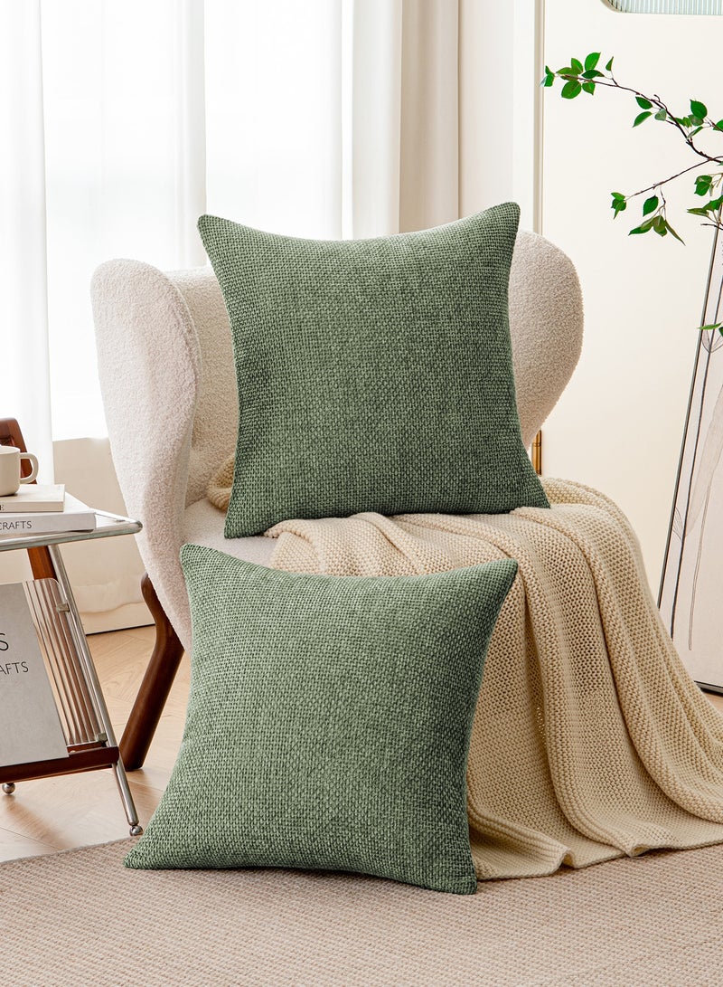 لحظة غطاء وسادة شنيلي باللون الأخضر الداكن لحظة 50x50 سم عبوة من 2 غطاء وسادة زخرفي حديث من الطراز الريفي على شكل صليب. - Image 4