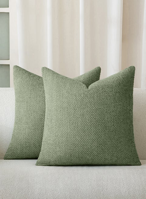 Dark Green Chenille Cushion Cover Throw Pillow Covers 50x50 CM Pack of 2 Modern Decorative Pillowcase Farmhouse Cross Pillows