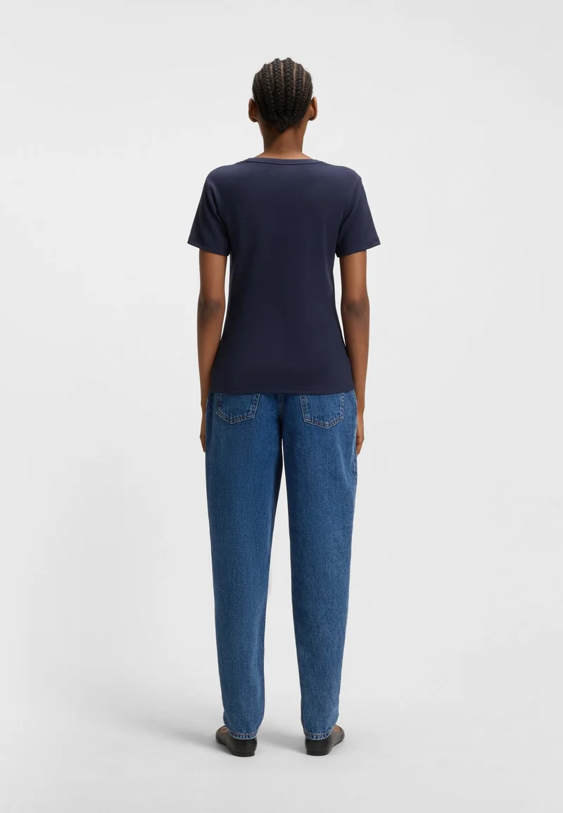 HUGO Cotton-blend T-shirt with stacked-logo embroidery