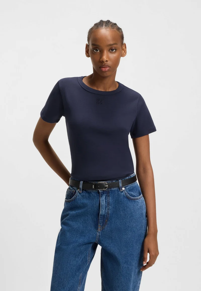 Regular-fit T-shirt with stacked-logo embroidery