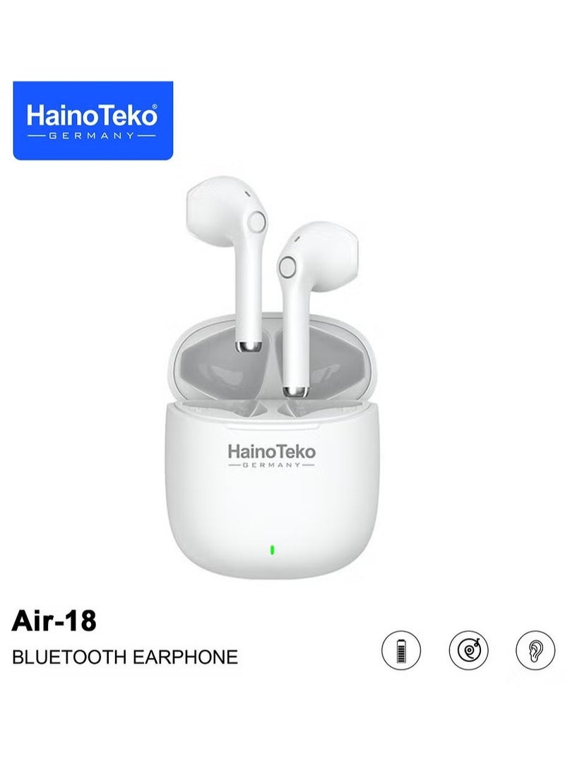 Haino Teko Air 18 True Wireless Earphones with Super Clear Microphone, Multi-Functional Touch Control – Designed for Android Mobiles & Tablets, White - Image 1