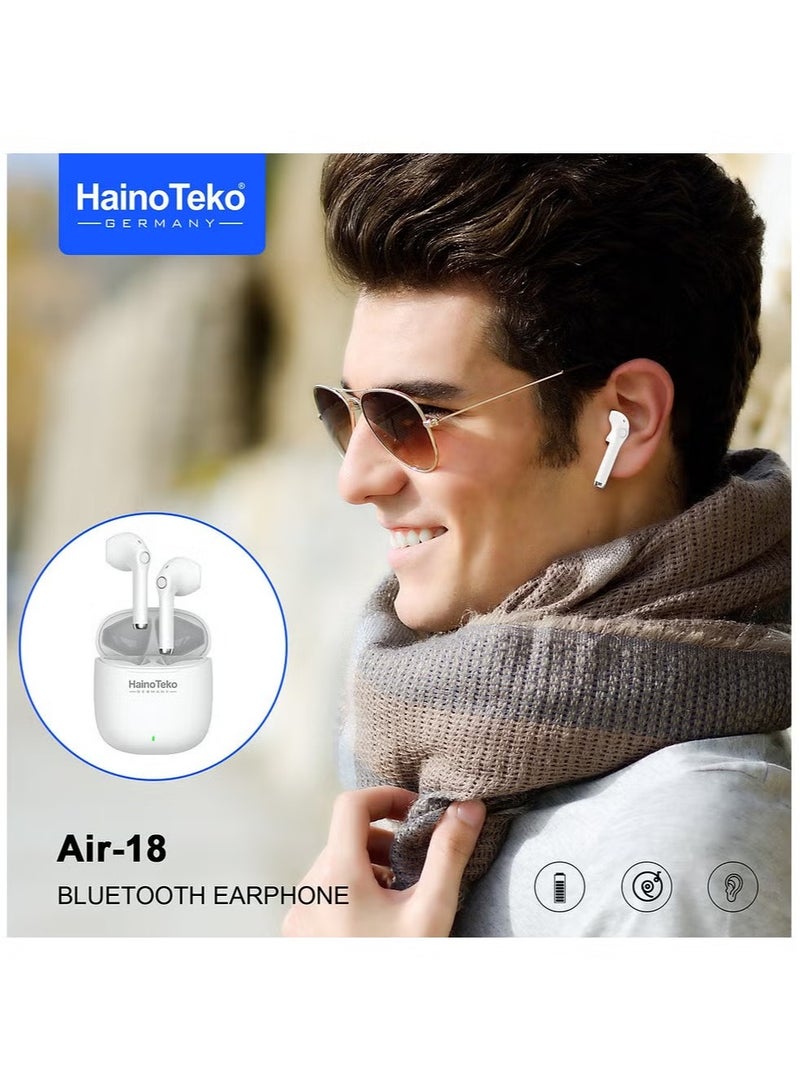 Haino Teko Air 18 True Wireless Earphones with Super Clear Microphone, Multi-Functional Touch Control – Designed for Android Mobiles & Tablets, White - Image 2