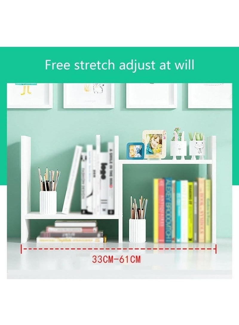Arabest Wood Adjustable Small Desktop Bookshelf, Expandable Desktop Storage Organizer, Desktop Organizer Office Storage Rack, Display Shelf Rack, Office Supplies Desk Organizer(White)  - Image 2
