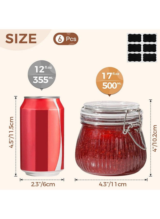 ComSaf Airtight Glass jar with lid 17oz, Glass Storage Containers with Lids, Small Canister, Mason Jars, Minimalist Jar for Kitchen Canning, Overnight Oats, Pickle, Spice, Set of 6 - Image 2