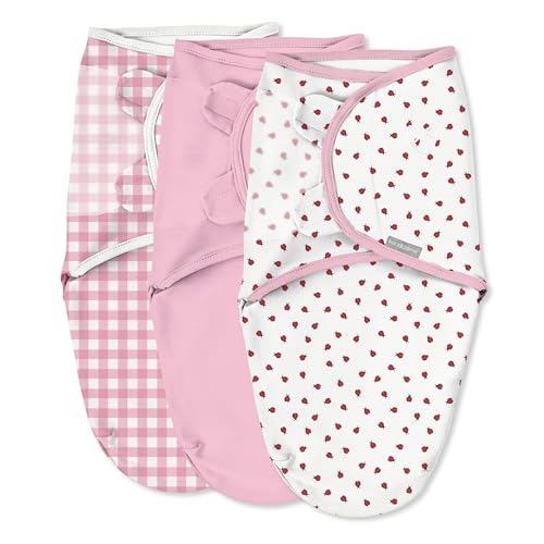 SwaddleMe by Ingenuity Original Swaddle, 100% Cotton, Improves Sleep & Calms Startle Reflex, 0-3 Months, 1.0 TOG, 3-Pack, Baby Swaddle Blanket - Lady Bug Picnic - Image 1