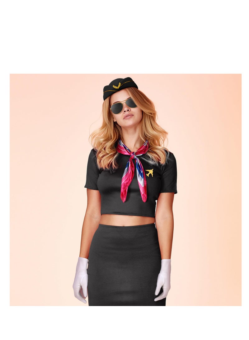 Zikra 7 Pcs Women's Flight Attendant Costume Accessories, Stylish Stewardess Outfits Flight Attendant Hat Sunglasses Scarf Gloves, Ideal for Makeup Party, Drama Performance, Birthday Party - Image 2