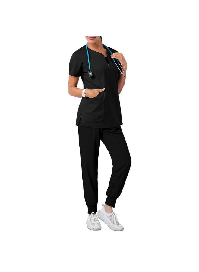 Loquat Womens Medical Scrubs Set Medical Uniform Set Black - Image 1