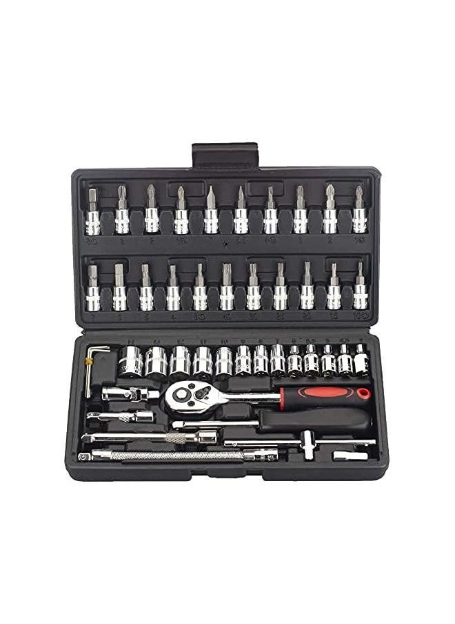 ZUOMIDIE Pieces 1/4 inch Drive Ratchet Wrench Socket Sets,with Bit Socket Set Metric and Extension Bar for Auto Repairing and Household,Car Repair Tool Ratchet Torque Wrench Combo Tools Kit  - Image 1