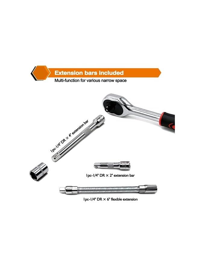 ZUOMIDIE Pieces 1/4 inch Drive Ratchet Wrench Socket Sets,with Bit Socket Set Metric and Extension Bar for Auto Repairing and Household,Car Repair Tool Ratchet Torque Wrench Combo Tools Kit  - Image 5