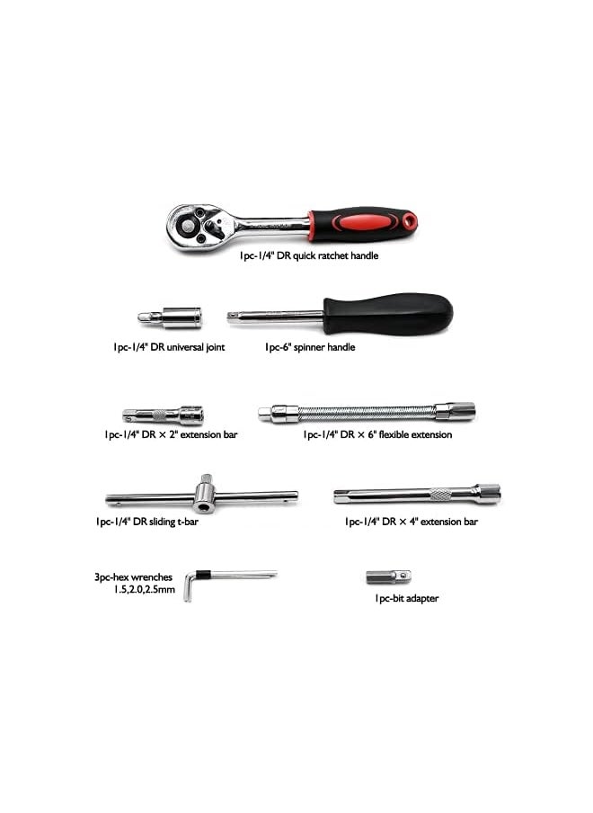 ZUOMIDIE Pieces 1/4 inch Drive Ratchet Wrench Socket Sets,with Bit Socket Set Metric and Extension Bar for Auto Repairing and Household,Car Repair Tool Ratchet Torque Wrench Combo Tools Kit  - Image 4