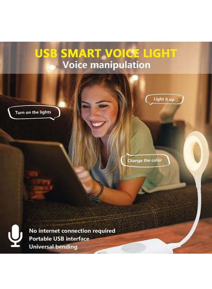Voice Control USB Light for Laptop Keyboard, LED Reading Lamp Portable Small Night Light with Flexible Gooseneck for Power Bank and Computer