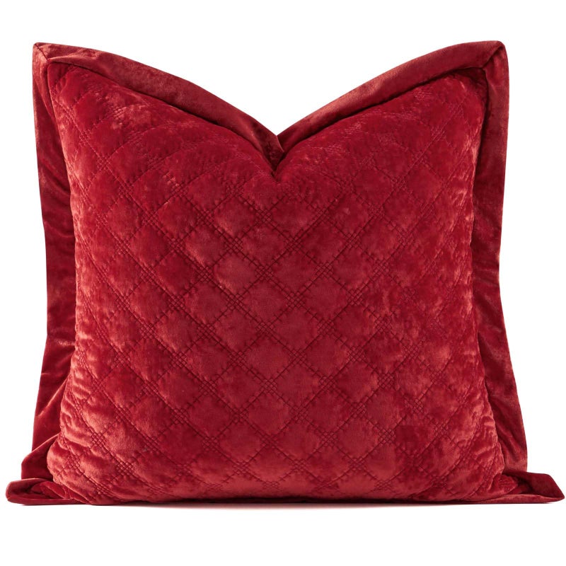 COCOPLOCEUS 1 Piece 24x24 Pillow Cover Red Euro Sham Decorative Quilted Pillow Covers Velvet Square Cushion Covers Soft Texture Euro Shams for Couch Sofa Bed Bedroom Living Room - Image 1