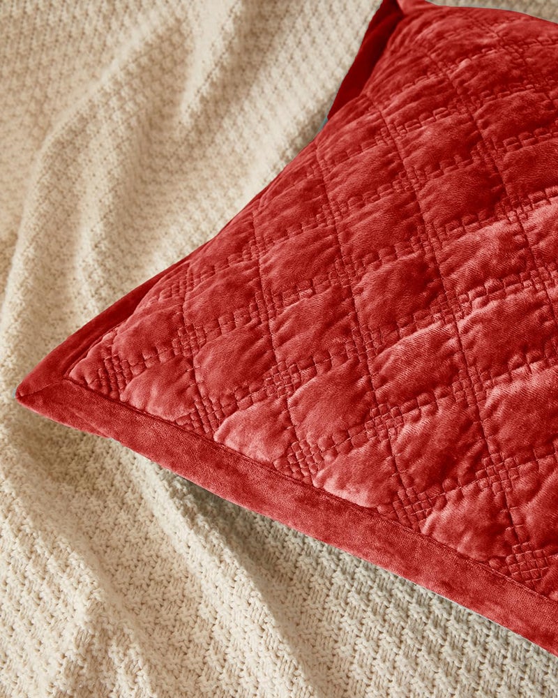 COCOPLOCEUS 1 Piece 24x24 Pillow Cover Red Euro Sham Decorative Quilted Pillow Covers Velvet Square Cushion Covers Soft Texture Euro Shams for Couch Sofa Bed Bedroom Living Room - Image 3