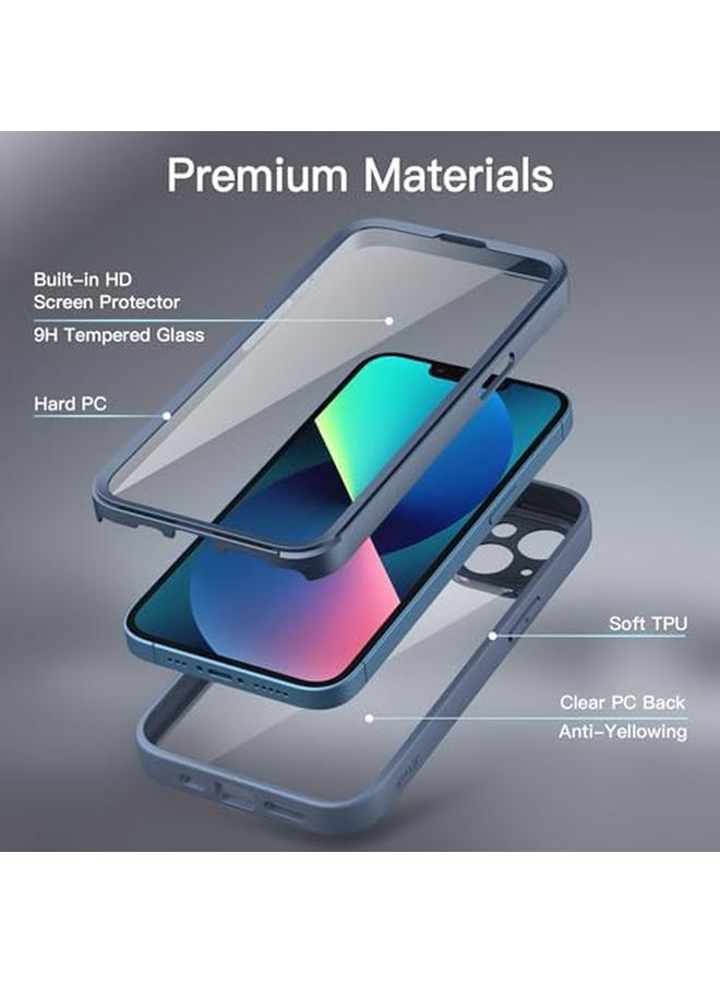جي تيك جراب لهاتف iPhone 13 مقاس 6.1 بوصة مع واقي شاشة مدمج من الزجاج المقوى 360 درجة حماية كاملة للجسم شديد التحمل مقاوم للصدمات غطاء هاتف قوي شفاف خلفي أزرق داكن - Image 3
