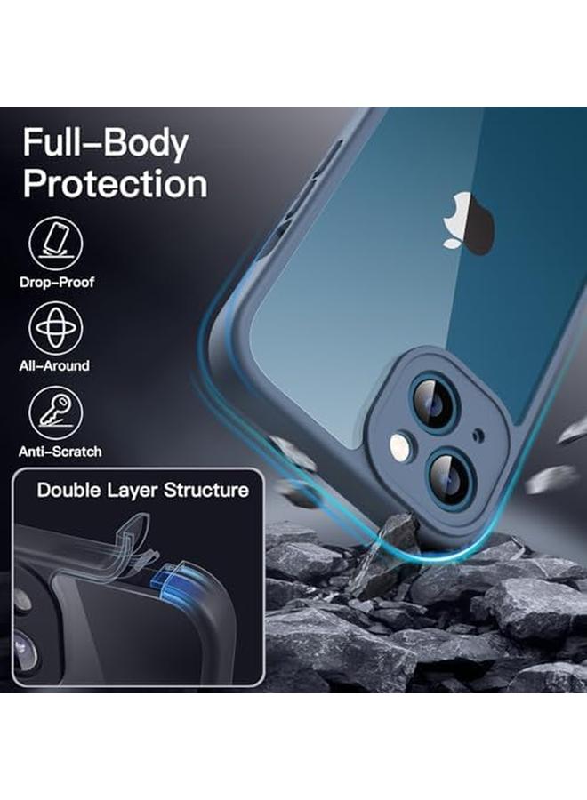 جي تيك جراب لهاتف iPhone 13 مقاس 6.1 بوصة مع واقي شاشة مدمج من الزجاج المقوى 360 درجة حماية كاملة للجسم شديد التحمل مقاوم للصدمات غطاء هاتف قوي شفاف خلفي أزرق داكن - Image 4