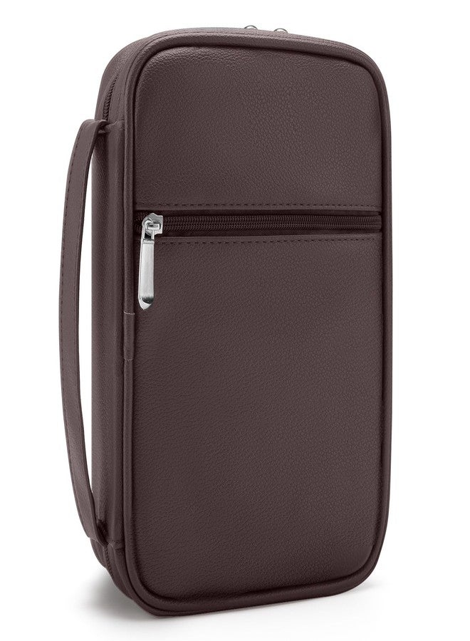 Aburbe Small Bible Cover Case for Women and Men, 9x6 PU Leather Bible Sleeve, Compact Travel Bible Carrier Bag with Front Pen Holders, Zipper Closure, Inner Pockets - Coffee Brown - Image 1
