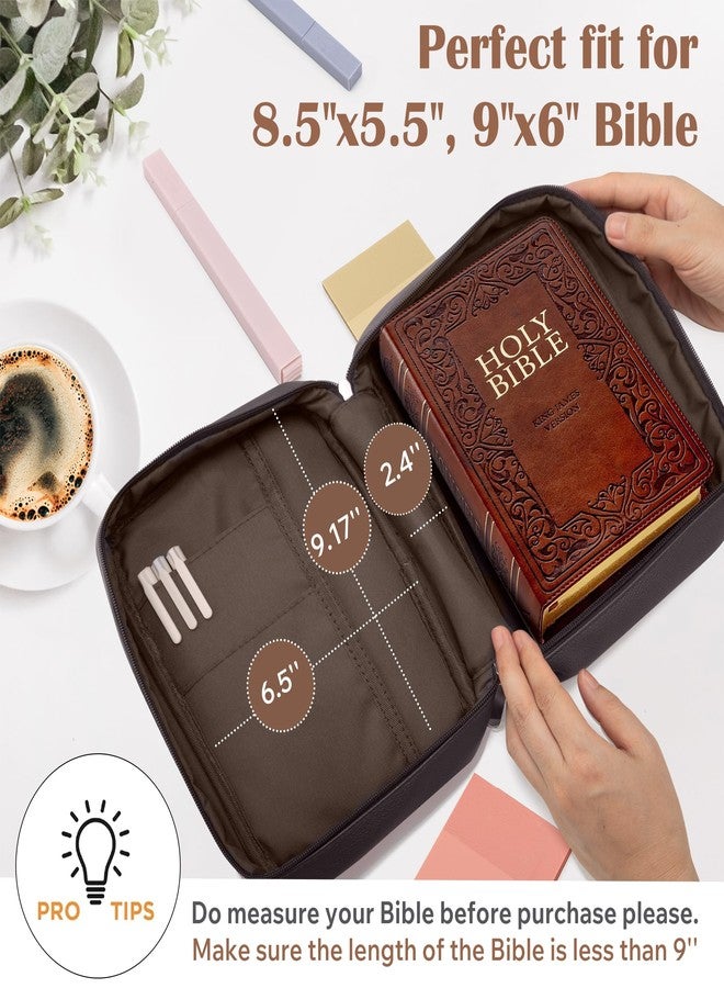 Aburbe Small Bible Cover Case for Women and Men, 9x6 PU Leather Bible Sleeve, Compact Travel Bible Carrier Bag with Front Pen Holders, Zipper Closure, Inner Pockets - Coffee Brown - Image 2