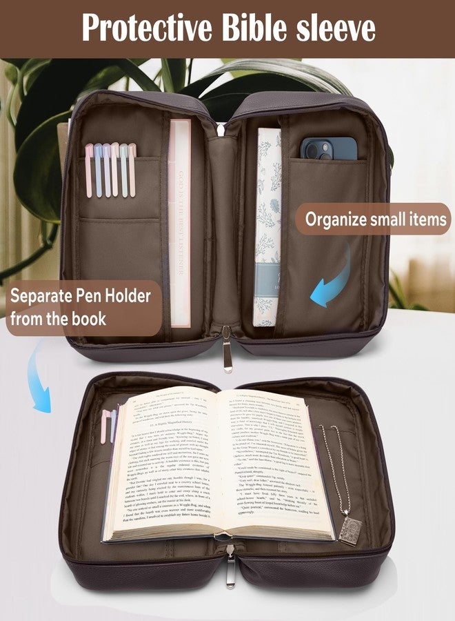 Aburbe Small Bible Cover Case for Women and Men, 9x6 PU Leather Bible Sleeve, Compact Travel Bible Carrier Bag with Front Pen Holders, Zipper Closure, Inner Pockets - Coffee Brown - Image 5