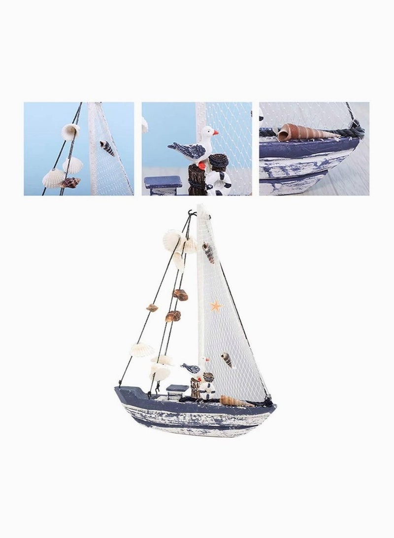 كابتن تيك نموذج مركب شراعي خشبي ، SYOSI Seagull Seashell Sailboat الديكور نموذج قارب شراعي خشبي مع Seagull Seashell Nautical Gift سطح الطاولة زخرفة للديكور المنزلي مقاس S - Image 1