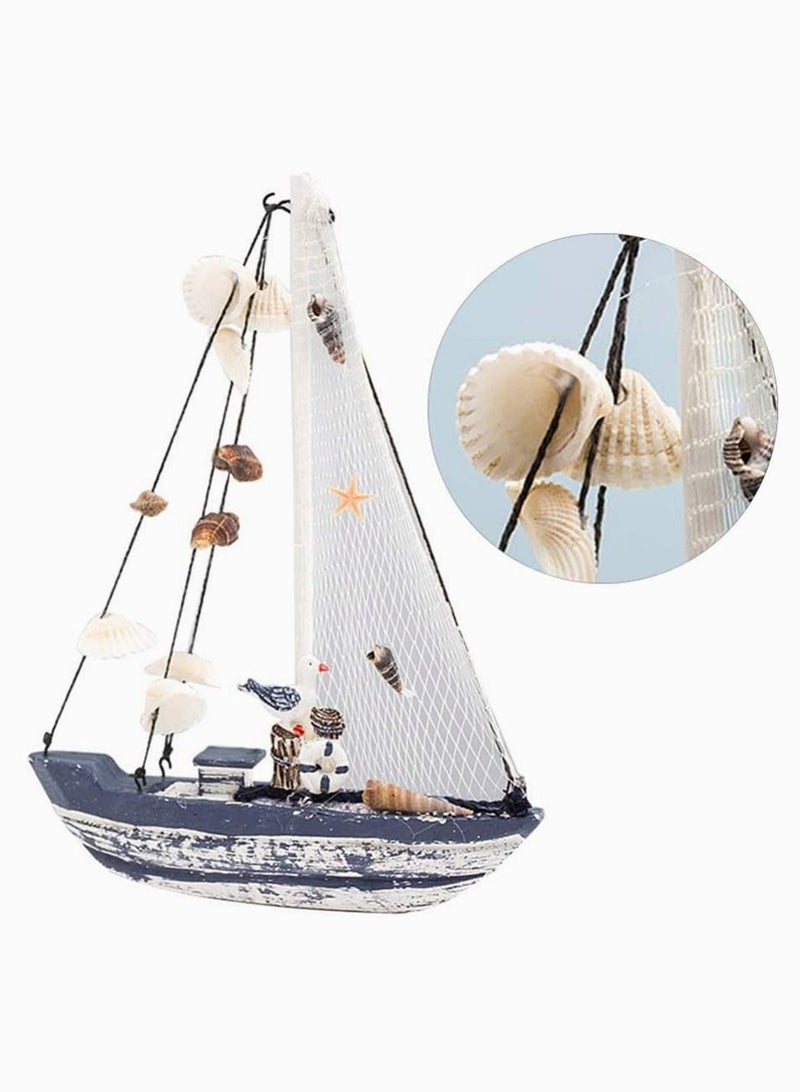 كابتن تيك نموذج مركب شراعي خشبي ، SYOSI Seagull Seashell Sailboat الديكور نموذج قارب شراعي خشبي مع Seagull Seashell Nautical Gift سطح الطاولة زخرفة للديكور المنزلي مقاس S - Image 2