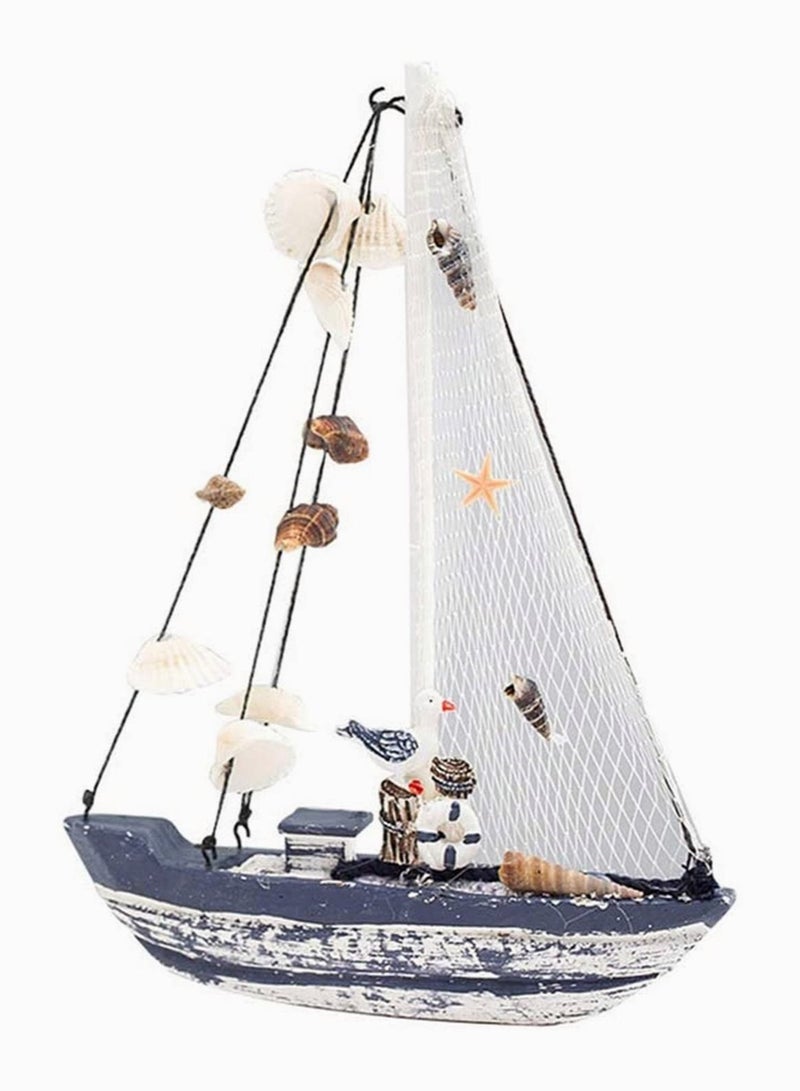 كابتن تيك نموذج مركب شراعي خشبي ، SYOSI Seagull Seashell Sailboat الديكور نموذج قارب شراعي خشبي مع Seagull Seashell Nautical Gift سطح الطاولة زخرفة للديكور المنزلي مقاس S - Image 3