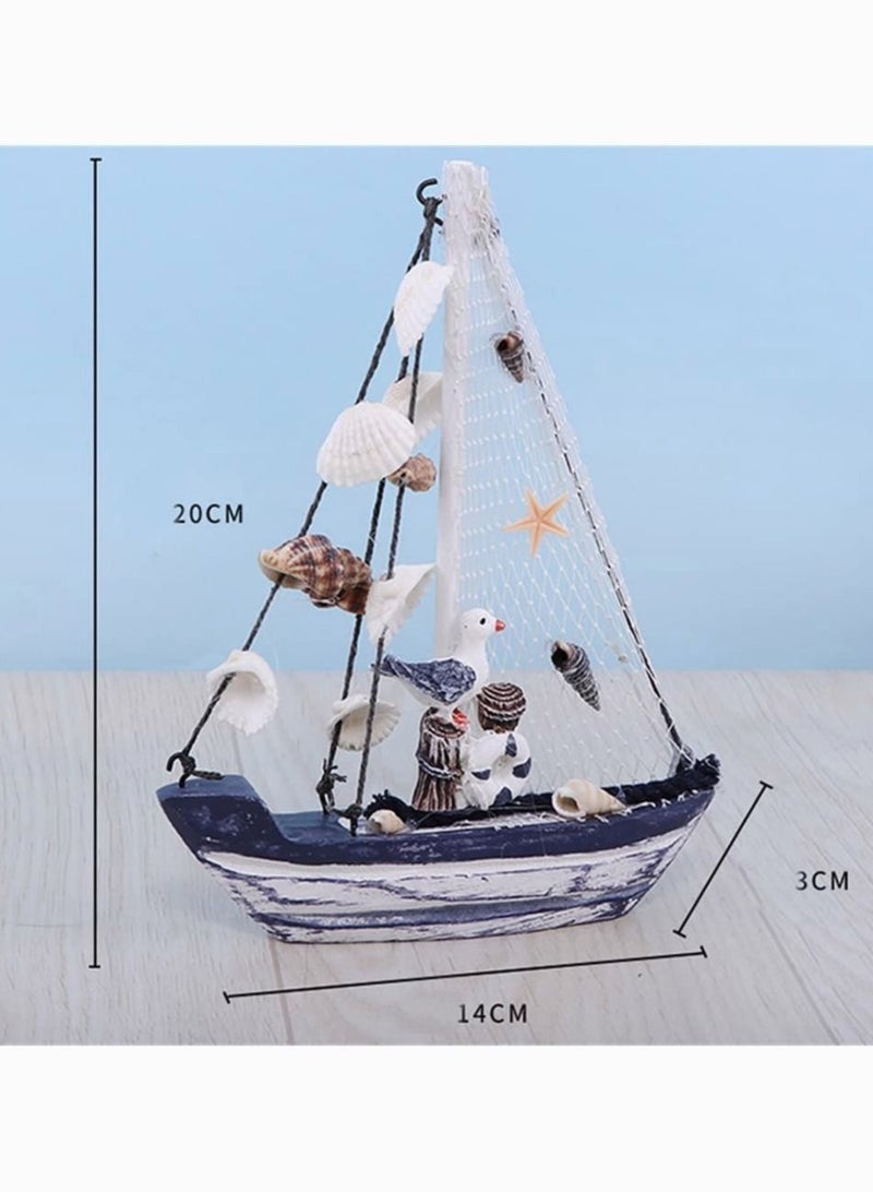كابتن تيك نموذج مركب شراعي خشبي ، SYOSI Seagull Seashell Sailboat الديكور نموذج قارب شراعي خشبي مع Seagull Seashell Nautical Gift سطح الطاولة زخرفة للديكور المنزلي مقاس S - Image 4