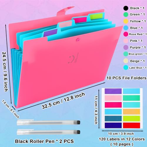 xlehoely xlehoel 10 PCS Expanding File Folders,A4 Letter Size Accordion Organizer Folder,Expandable File Folder Organizer with 5 Pockets,Plastic Document Organizer with 120 Labels for School Office Supplies - Image 2