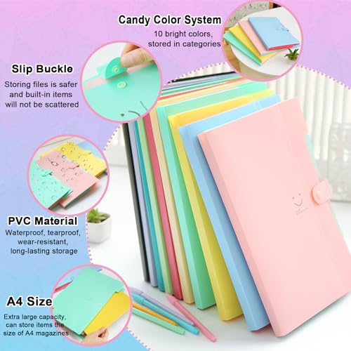 xlehoely xlehoel 10 PCS Expanding File Folders,A4 Letter Size Accordion Organizer Folder,Expandable File Folder Organizer with 5 Pockets,Plastic Document Organizer with 120 Labels for School Office Supplies - Image 3