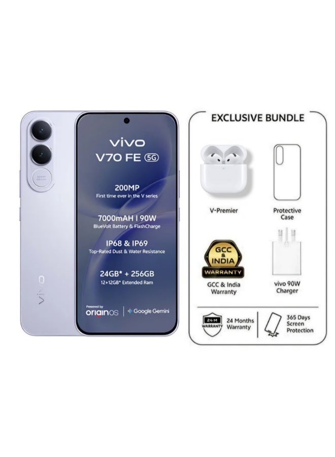 vivo V70 FE 5G AI Dual SIM Titanium Silver 12GB 256GB With Exclusive Gifts: TWS 90W Charger, Protective Cover, 4-year free battery replacement And 24 Months Warranty + 1 Year Screen Replacement - Middle East Version - Image 1