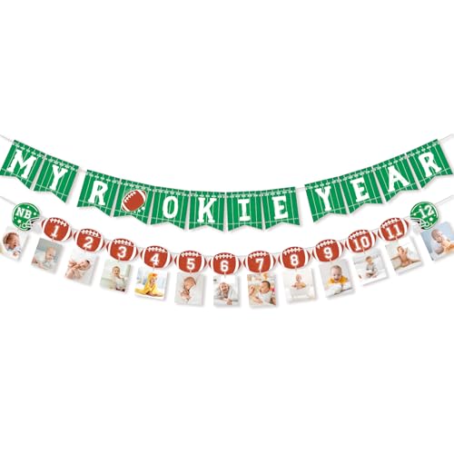 Faisichocalato Football 1st Birthday Banner for Party Decorations Football Theme Monthly Milestone Photo Banner My Rookie Year First Birthday Celebration Super Bowl Party Supplies - Image 1
