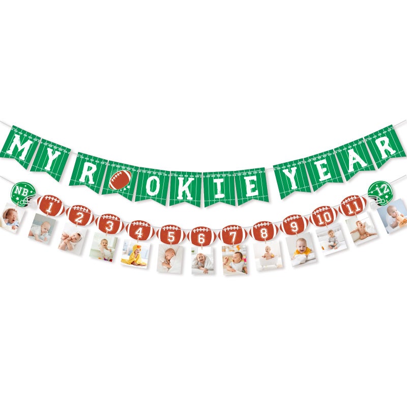 Faisichocalato Football 1st Birthday Banner for Party Decorations Football Theme Monthly Milestone Photo Banner My Rookie Year First Birthday Celebration Super Bowl Party Supplies - Image 2