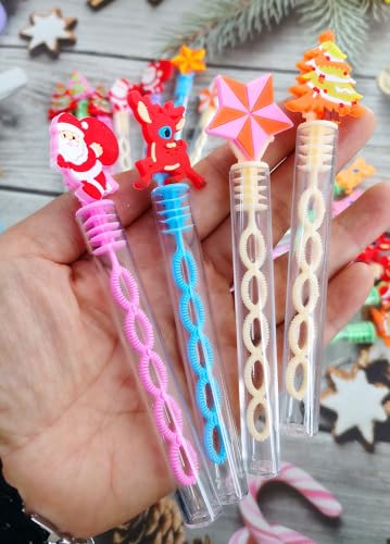 PSDFH 24 Packs Mini Bulk Christmas Santa Claus Tree Deer Snowman Snowflake Theme Bubble Wands for Party Supplies - Image 5