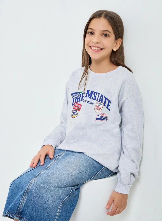 ستايلي سويت شيرت قطن برسومات دريم ستات رمادي للمراهقين